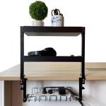 Clamp on Desk Shelf with Cable Management Under Desk, Desk Shelves Organizer Extending Table, Over Desk Storage Shelving for Desk with Under Desk Cord Management (Burlywood (Cable Management))