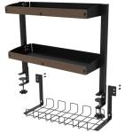 Clamp on Desk Shelf with Cable Management Under Desk, Desk Shelves Organizer Extending Table, Over Desk Storage Shelving for Desk with Under Desk Cord Management (Burlywood (Cable Management))