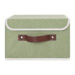 ANMINY Storage Bin with Lid Storage Boxes with PU Leather Handles PP Plastic Board Decorative Foldable Lidded Cotton Linen Fabric Home Cubes Baskets Closet Organizer Container - Green, Small Size