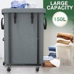 40 Gal(150L) High Grade Large Laundry Basket with Wheels, Rolling Laundry Hamper, Laundry Cart with Metal Frame and Removable Bag Design, Suitable for Laundry Room, Bedroom, Dorm Room (Grey, 150L)