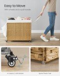 SONGMICS Laundry Hamper with Lid, 42.3 Gallons (160 L), Rolling Laundry Basket with Wheels, 3-Section Synthetic Rattan, Removable Liner, Bedroom, 27.6 x 14.2 x 26 Inches, Natural ULCB365N01