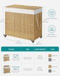 SONGMICS Laundry Hamper with Lid, 42.3 Gallons (160 L), Rolling Laundry Basket with Wheels, 3-Section Synthetic Rattan, Removable Liner, Bedroom, 27.6 x 14.2 x 26 Inches, Natural ULCB365N01
