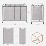STORAGE MANIAC Laundry Sorter 4 Section, Laundry Hamper with Wheels, Laundry Basket Sorter, Laundry Separator Hamper, Laundry Divider Hamper, 4 Bag Laundry Hamper with Wheels and Removable Bags, Gray