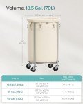 SONGMICS Laundry Basket with Wheels, Rolling Laundry Hamper, 18.5 Gal., Round Laundry Cart with Steel Frame and Removable Bag, 4 Casters and 2 Brakes, Cream and Silver URLS006W01