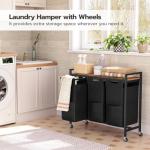 HOOBRO Laundry Sorter 3 Section, Laundry Hamper with Wheels, 3 × 11.5 Gal (43.4L), Rolling Laundry Basket, Pull-Out and Removable Oxford Fabric Laundry Bags, Rustic Brown and Black BF76XY01