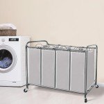 STORAGE MANIAC Laundry Sorter 4 Section, Laundry Hamper with Wheels, Laundry Basket Sorter, Laundry Separator Hamper, Laundry Divider Hamper, 4 Bag Laundry Hamper with Wheels and Removable Bags, Gray