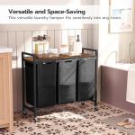 HOOBRO Laundry Sorter 3 Section, Laundry Hamper with Wheels, 3 × 11.5 Gal (43.4L), Rolling Laundry Basket, Pull-Out and Removable Oxford Fabric Laundry Bags, Rustic Brown and Black BF76XY01