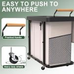 230L (60 Gal) Extra Large Fashion Laundry Sorter 3 Section with Lid, Rolling Laundry Basket Hamper with Handle, Laundry Organizer Storage Cart with Sturdy Metal Frame for Laundry Room, Hotel, White