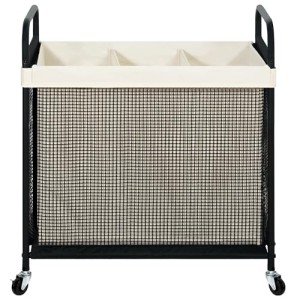 STO STO Laundry Hamper 3 Section, 120L Rolling Laundry Sorter Cart with Removable and Washable Liner Bag, Rolling Clothes Hamper with Metal Handle for Laundry Room and Bedroom