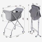 ELYKEN Laundry Cart with Wheels, 32”H Easy Rolling Laundry Hamper with Removable Liner Bag, Sturdy Metal Frame Clothes Basket with 4 Casters and 2 Brakes