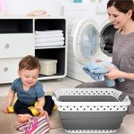 Collapsible Plastic Laundry Basket - Space-Saving Container with Comfort Grip Handles for Laundry Room Organization and Storage by Lavish Home (Gray)
