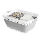 Collapsible Plastic Laundry Basket - Space-Saving Container with Comfort Grip Handles for Laundry Room Organization and Storage by Lavish Home (Gray)