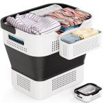 Collapsible Laundry Basket, 10.5 Gallons (40L) Laundry Basket Upgraded With a Storage Box, Laundry Hamper for Laundry Room Organization & Storage Foldable Clothes Hamper Container/Organizer - Black