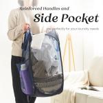 Collapsible Pop Up Laundry Basket, Hamper with Sturdy Handles and Side Pocket - Mesh Portable Foldable Dirty Clothes Hamper for Dorm, Laundry room, Bathroom and Travel Storage, Navy Blue