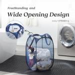 Collapsible Pop Up Laundry Basket, Hamper with Sturdy Handles and Side Pocket - Mesh Portable Foldable Dirty Clothes Hamper for Dorm, Laundry room, Bathroom and Travel Storage, Navy Blue