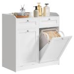 VASAGLE Bathroom Laundry Cabinet with Basket, with 2 Drawers and 2 Hidden Laundry Hampers, Freestanding, Tilt-Out Laundry Baskets with Handles, 31.1 x 15.8 x 31.5 Inches, Cloud White UBBC751W01