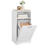 HOOBRO Tilt Out Laundry Hamper Cabinet, Bathroom Laundry Cabinet with Hidden Basket, Farmhouse Laundry Hamper with Open Shelving, 15.7" x 14.1" x 31.9", White WT40XY01