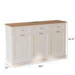 JassmiPkwy Triple Tilt Out Trash Can Cabinet 30 Gallon, 3 in 1 Garbage Can Recycling Cabinet, 59 INCH Trash Recycling Compost with 3 Drawer, Wooden, Dog Proof