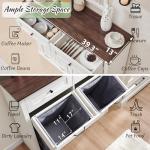 IFBUY Double Tilt Out Laundry Hamper Cabinet, 20 Gallon Farmhouse Trash Can Cabinet with Drawer, Hidden Wood Garbage Can Bin Cabinets with Laundry Storage Basket for Bathroom, Kitchen (Antique White)