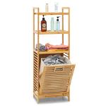 MoNiBloom Tilt-Out Hamper for Laundry 3-Tier Bamboo Pull-Out Laundry Hamper Floor Stand Bathroom Storage Shelf Cabinet, 46.5" High Clothes Organizer Laundry Basket Shelf for Dirty Clothes, Natural
