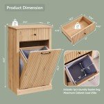 IFGET Modern Tilt-Out Trash Can Cabinet, 10 Gallon Fluted Laundry Hamper Cabinet with Drawers, Wooden Hidden Garbage Can Cabinet w/Storage Basket, Free Standing for Kitchen & Living Room,Natural Oak