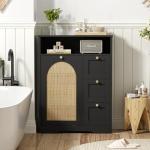 Rattan Storage Cabinet with 3 Drawers, Tilt Out Trash Can Cabinet for 10 Gallon Garbage Can for Laundry Hamper, Accent Furniture, Dual Dog Proof Trash Bin for Living Room, Barthroom, Black