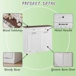 IFBUY Double Tilt Out Laundry Hamper Cabinet, 20 Gallon Farmhouse Trash Can Cabinet with Drawer, Hidden Wood Garbage Can Bin Cabinets with Laundry Storage Basket for Bathroom, Kitchen (Antique White)