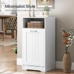 HOOBRO Tilt Out Laundry Hamper Cabinet, Bathroom Laundry Cabinet with Hidden Basket, Farmhouse Laundry Hamper with Open Shelving, 15.7" x 14.1" x 31.9", White WT40XY01