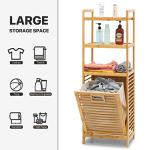 MoNiBloom Tilt-Out Hamper for Laundry 3-Tier Bamboo Pull-Out Laundry Hamper Floor Stand Bathroom Storage Shelf Cabinet, 46.5" High Clothes Organizer Laundry Basket Shelf for Dirty Clothes, Natural