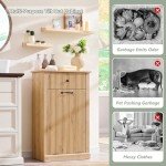 IFGET Modern Tilt-Out Trash Can Cabinet, 10 Gallon Fluted Laundry Hamper Cabinet with Drawers, Wooden Hidden Garbage Can Cabinet w/Storage Basket, Free Standing for Kitchen & Living Room,Natural Oak