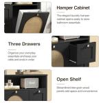 Rattan Storage Cabinet with 3 Drawers, Tilt Out Trash Can Cabinet for 10 Gallon Garbage Can for Laundry Hamper, Accent Furniture, Dual Dog Proof Trash Bin for Living Room, Barthroom, Black