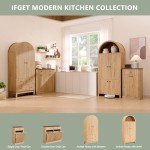 IFGET Modern Tilt-Out Trash Can Cabinet, 10 Gallon Fluted Laundry Hamper Cabinet with Drawers, Wooden Hidden Garbage Can Cabinet w/Storage Basket, Free Standing for Kitchen & Living Room,Natural Oak