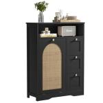 Rattan Storage Cabinet with 3 Drawers, Tilt Out Trash Can Cabinet for 10 Gallon Garbage Can for Laundry Hamper, Accent Furniture, Dual Dog Proof Trash Bin for Living Room, Barthroom, Black
