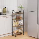 Slim Storage Cart, 4 Tier Rolling Utility Cart on Wheels, Slim Bathroom Storage for Small Spaces in Kitchen, Dining Room, Bathroom, Laundry Room Rustic Brown
