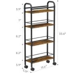 Slim Storage Cart, 4 Tier Rolling Utility Cart on Wheels, Slim Bathroom Storage for Small Spaces in Kitchen, Dining Room, Bathroom, Laundry Room Rustic Brown