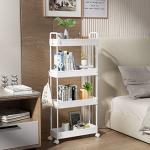 SOLEJAZZ Slim Rolling Storage Cart with Wheels 4 Tier Skinny Bathroom Storage Organizer Narrow Shelf Unit Thin Laundry Room Utility Cart for Bedside Kitchen Office Next to Fridge Small Places, White