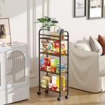 Slim Storage Cart, 4 Tier Rolling Utility Cart on Wheels, Slim Bathroom Storage for Small Spaces in Kitchen, Dining Room, Bathroom, Laundry Room Rustic Brown