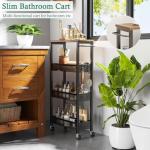 XYZLVSI Slim Storage Cart 4 Tier Narrow Kitchen Rolling Cart on Wheels for Small Space, Mobile Utility Cart Shelving Unit with Wooden Top and Metal Handle for Kitchen, Bathroom, Laundry Room