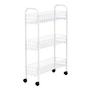 Household Essentials 05121 Slim Line 3-Tier Metal Storage Cart | Laundry Room Rolling Organizer | White