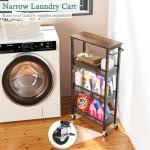 XYZLVSI Slim Storage Cart 4 Tier Narrow Kitchen Rolling Cart on Wheels for Small Space, Mobile Utility Cart Shelving Unit with Wooden Top and Metal Handle for Kitchen, Bathroom, Laundry Room