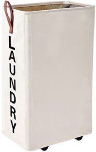 Homlikelan 70L Large Rolling Laundry Hamper - Tall Narrow Basket With Wheels, Slim Clothes Bin, 27.5" Beige
