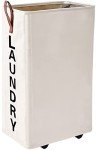 Homlikelan 70L Large Rolling Laundry Hamper - Tall Narrow Basket With Wheels, Slim Clothes Bin, 27.5" Beige