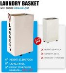Homlikelan 70L Large Rolling Laundry Hamper - Tall Narrow Basket With Wheels, Slim Clothes Bin, 27.5" Beige