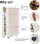 Homlikelan 70L Large Rolling Laundry Hamper - Tall Narrow Basket With Wheels, Slim Clothes Bin, 27.5" Beige