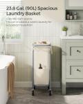SONGMICS Laundry Basket with Wheels, Rolling Laundry Hamper, 23.8 Gallons (90L), Removable Liner, Steel Frame with Handle, Blanket Storage, 24 x 11.4 x 31.9 Inches, Cream White URLS003W01