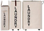Homlikelan 70L Large Rolling Laundry Hamper - Tall Narrow Basket With Wheels, Slim Clothes Bin, 27.5" Beige