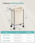 SONGMICS Laundry Basket with Wheels, Rolling Laundry Hamper, 23.8 Gallons (90L), Removable Liner, Steel Frame with Handle, Blanket Storage, 24 x 11.4 x 31.9 Inches, Cream White URLS003W01