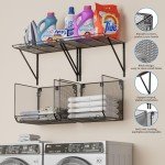 BigPonPon 2 Pack Laundry Room Shelves Organization and Storage,Wall Mounted Clothes Drying Rack with Wire Mesh Basket Over Washer and Dryer, (Black, 2 Pack)