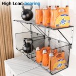 BigPonPon 2 Pack Laundry Room Shelves Organization and Storage,Wall Mounted Clothes Drying Rack with Wire Mesh Basket Over Washer and Dryer, (Black, 2 Pack)
