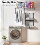 BigPonPon 2 Pack Laundry Room Shelves Organization and Storage,Wall Mounted Clothes Drying Rack with Wire Mesh Basket Over Washer and Dryer, (Black, 2 Pack)